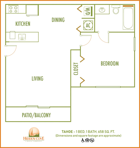 One bedroom floor plan at Hidden Cove, Miami Florida